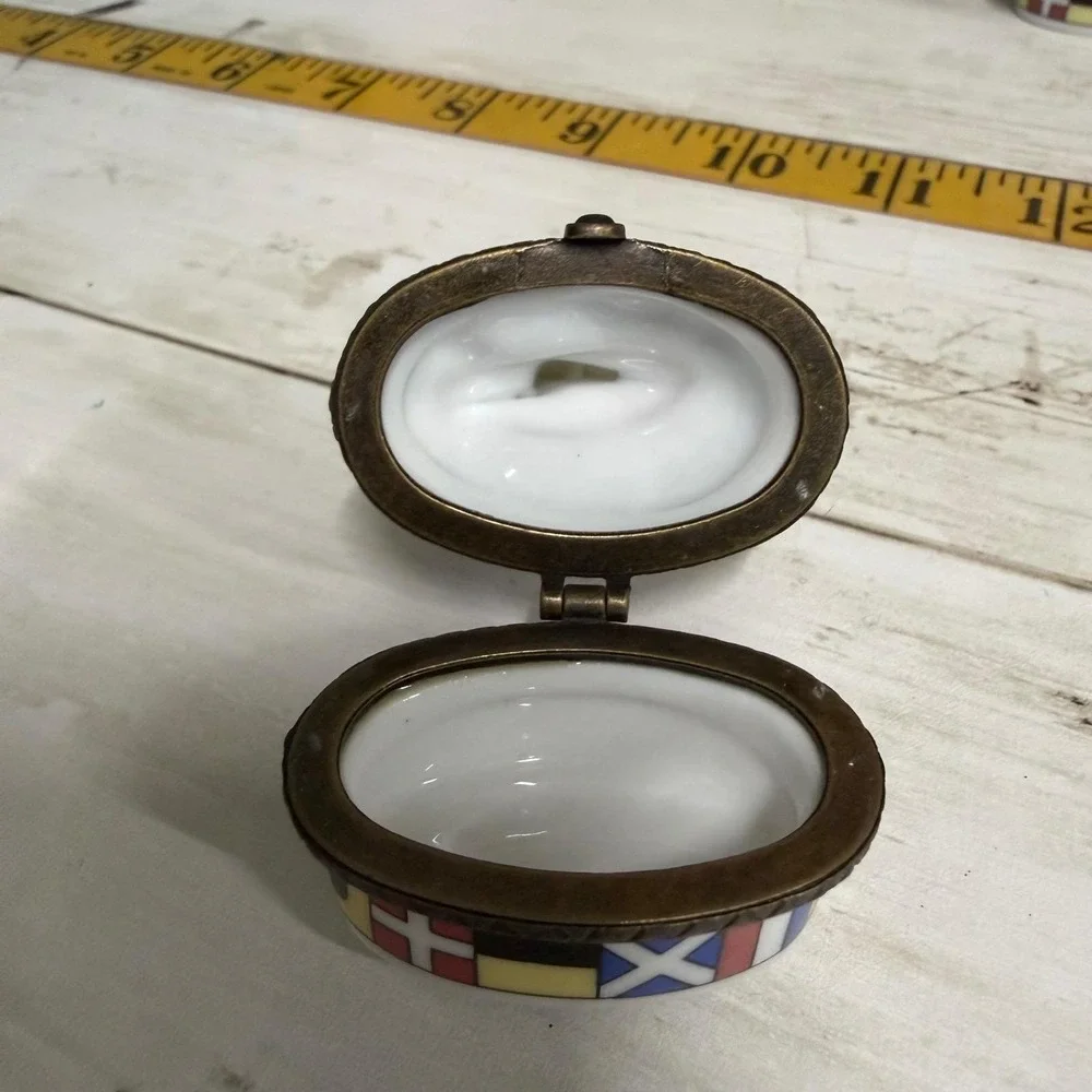 Vintage Midwest of Cannon Falls Trinket Box Blue Sailboat Nautical Porcelain